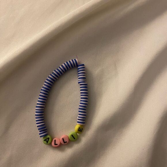 Handmade Customized Heishi Polymer name Bead Pearl Stretchy Bracelet - Picture 6 of 8